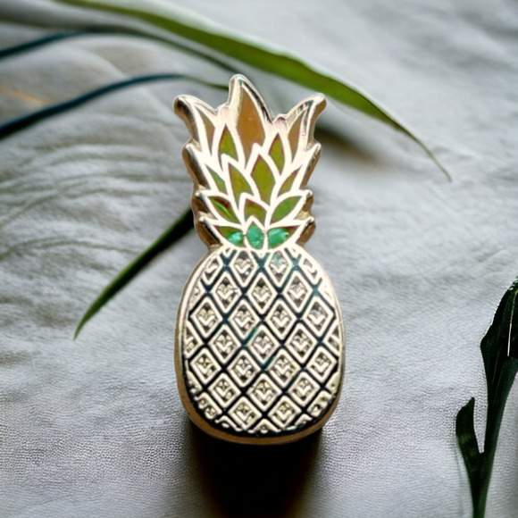 Other - Pineapple Fruit Gold Tone Enamel Hat Lapel Backpack Pin Tie Tack